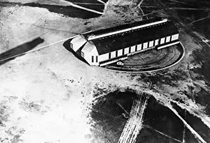 Length Prints: Zeppelin shed at Nordholz, aerial photograph during WW1