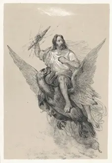 Zeus Prints: Zeus on his eagle with thunderbolt in hand