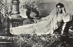 Reclines Prints: Zoroastrian Woman reclining on a divan