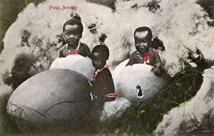 Hatch Prints: Zulu children arriving out of giant eggs