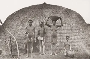 Archiecture Prints: Zulu family and kraal, South Africa