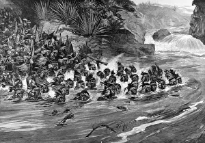 Swollen Prints: The Zulu War. Zulus crossing a river