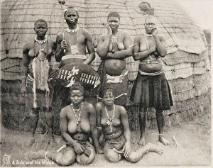 Images Dated 31st July 2015: Zulu warrior and his five wives