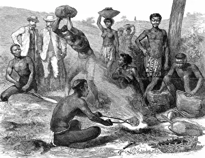 Blacksmith Prints: The Zulu wars. A Zulu blacksmith forging an assegai